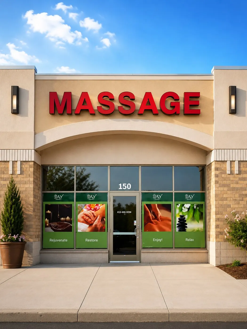 The Day Massage storefront at 150 Pioneer Trail in Chaska Commons, Chaska, Minnesota